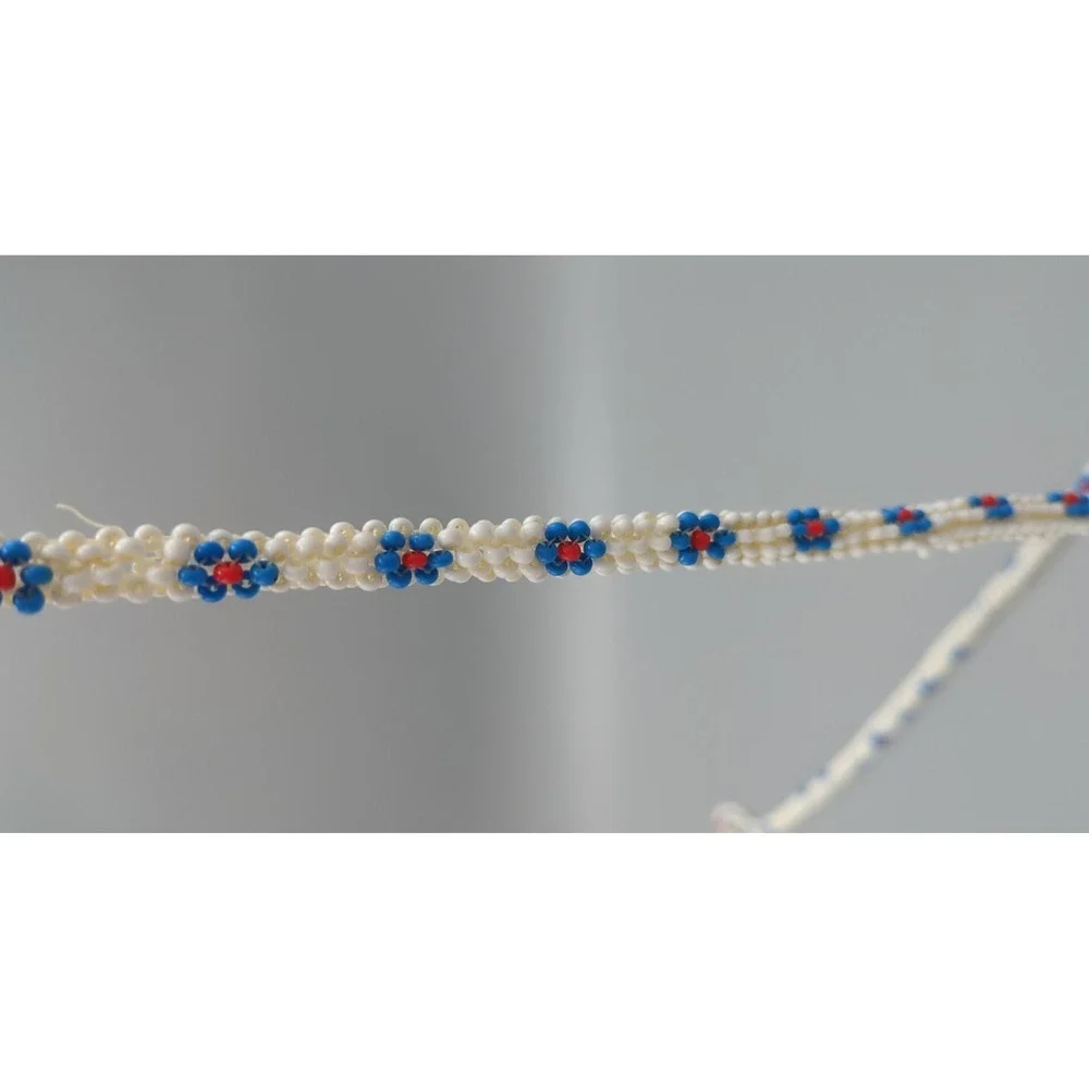 Vintage Beaded Belt‎ Or Necklace Plastic Seed Beads White Floral Boho American